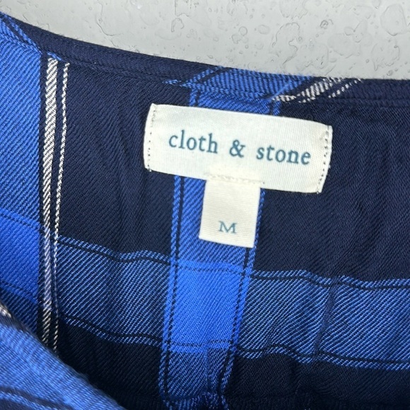 Anthropologie Cloth & Stone Blue Plaid Lace Up Back Flannel Shirt Size Medium - Picture 7 of 11